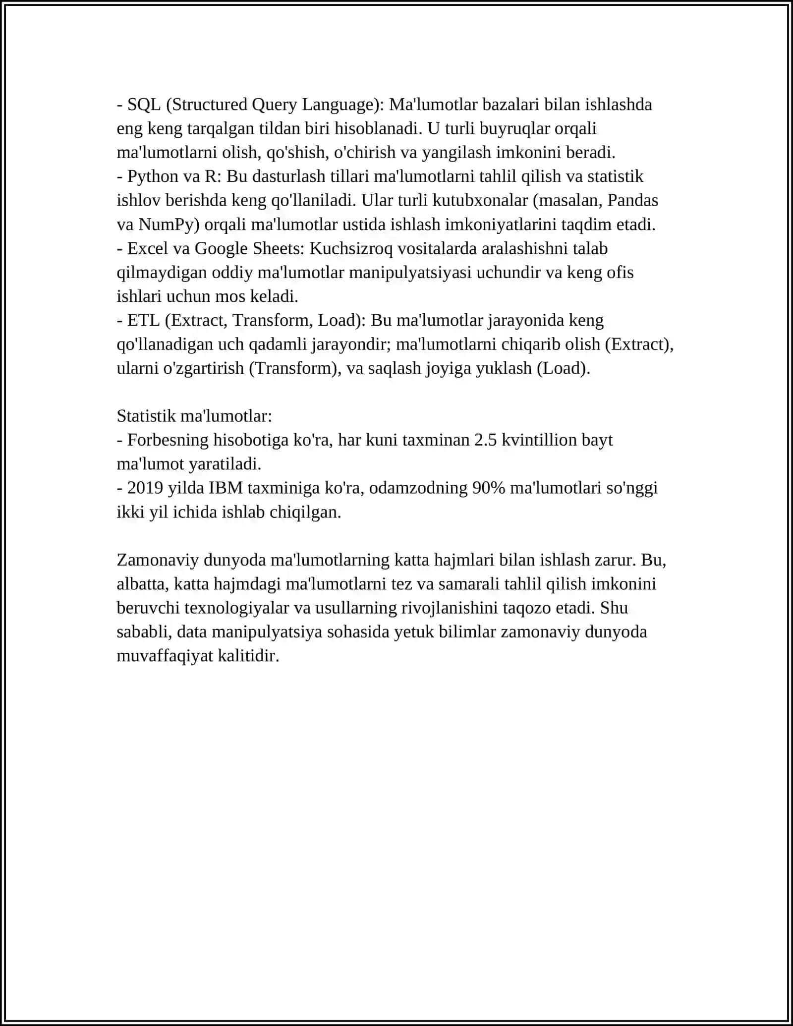 MA'LUMOTLAR MANIPULYASIYA QILISHDA ODDIY SO'ROVLAR YARATISH MAVZUSIDA REFERAT 4