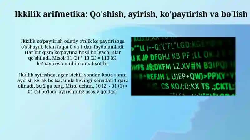 Ikkilik sanoq sistemasi. O'nlik sanoq sistemasi 4