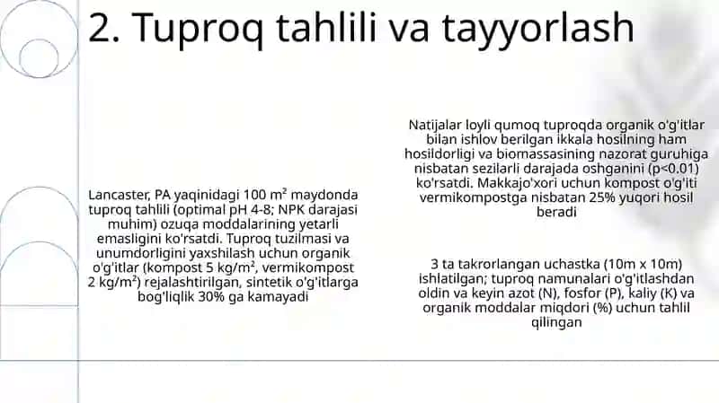 Ekinlarning organik oʻgʻitlar bilan oziqlantirishda olib borilayotgan tajribalar 4
