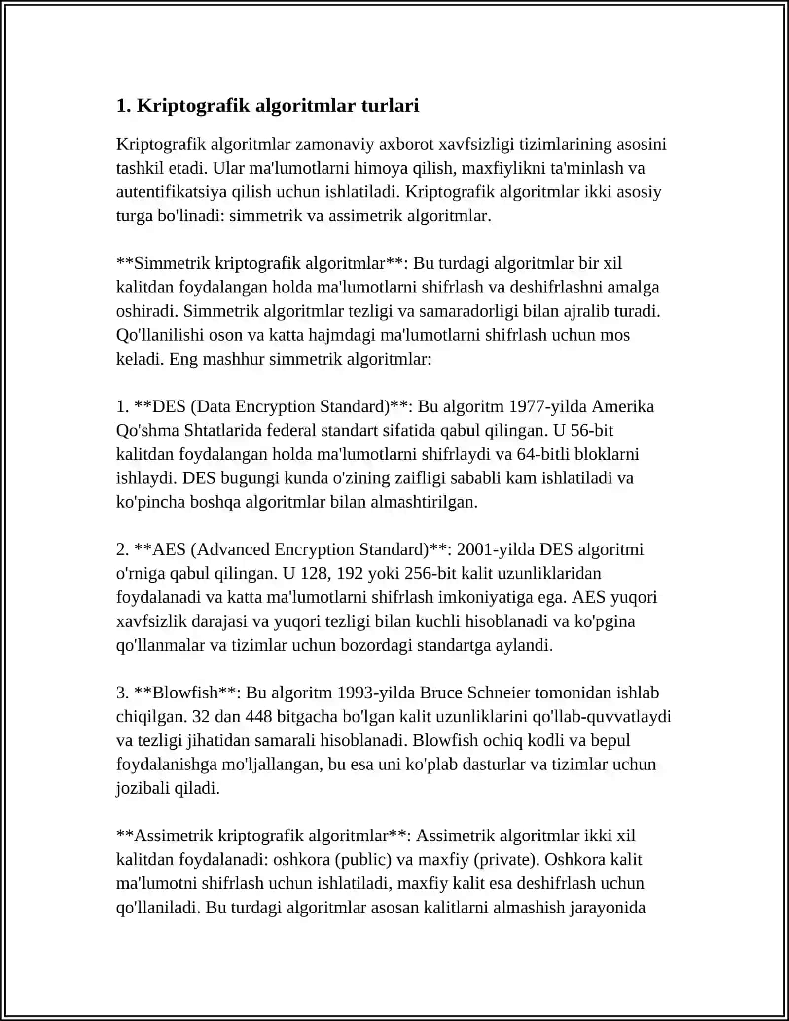 KOMPYUTER VA TARMOQDA AXBOROT XAVFSIZLIGINI TA'MINLASH USULLARI. AXBOROTLARNI KRIPTOGARFIK HIMOYALASH 4