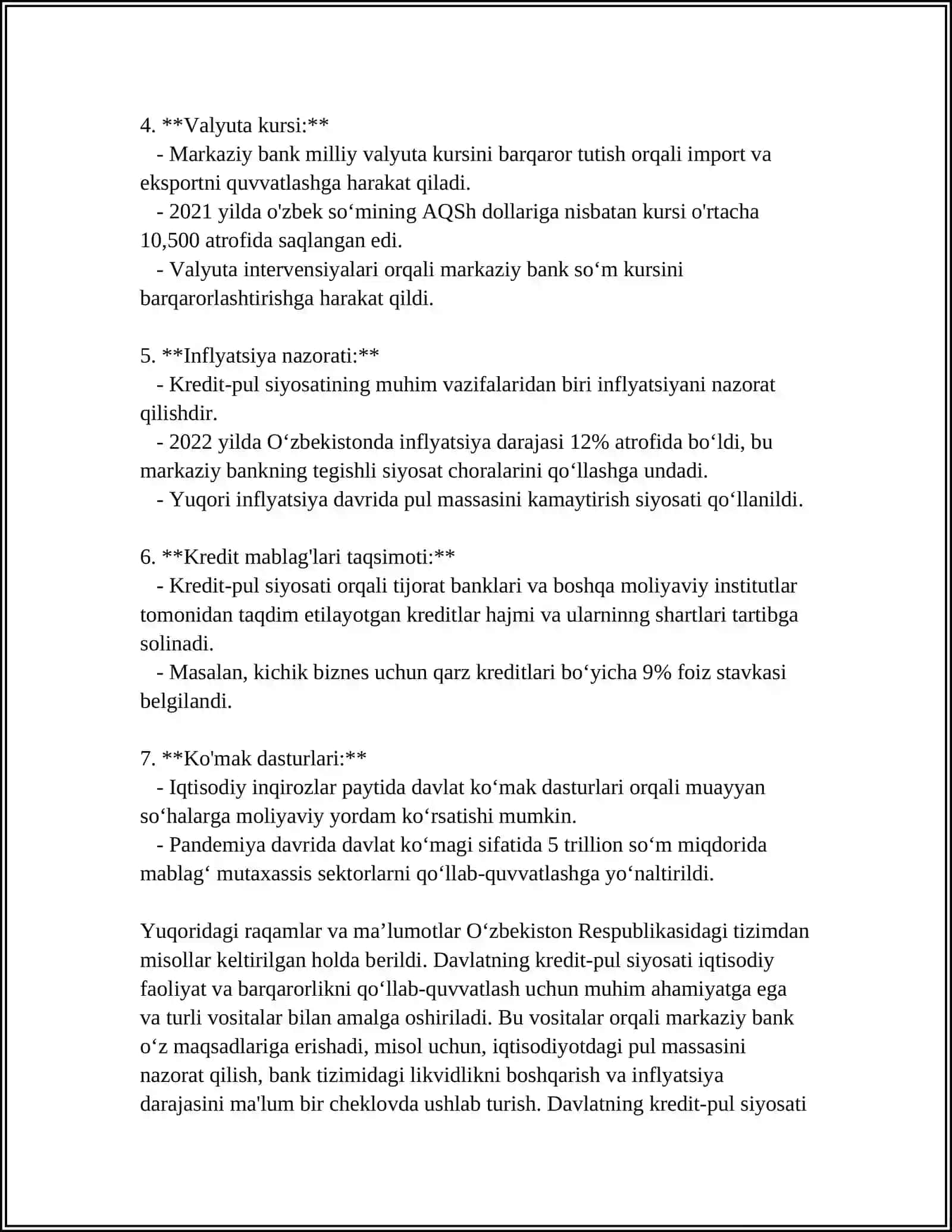 DAVLATNING KREDIT-PUL SIYOSATI, UNING DASTAKLARI VA AMALGAM OSHIRISH VOSITALARI 4