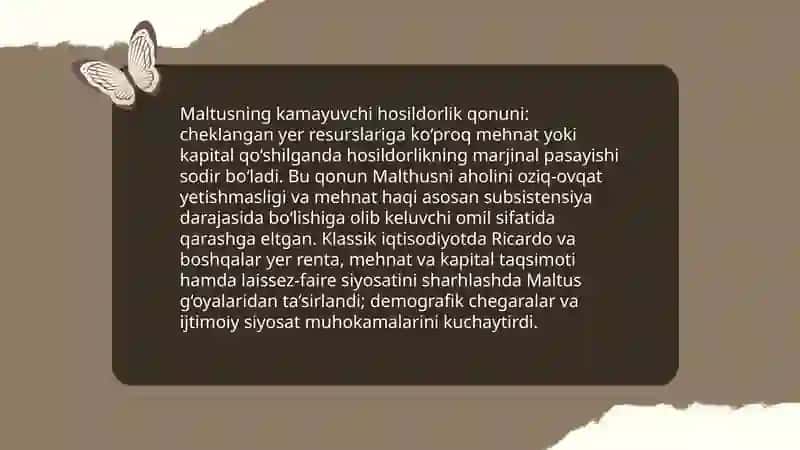 Tomas Robert Maltusning klassik iqtisodiyotga bo‘lgan fikri 4
