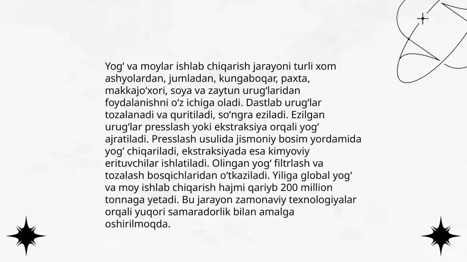 Yogʻ va moylar texnologiyasi mahsulotlari ishlab chiqarish va uning ahamiyati 4
