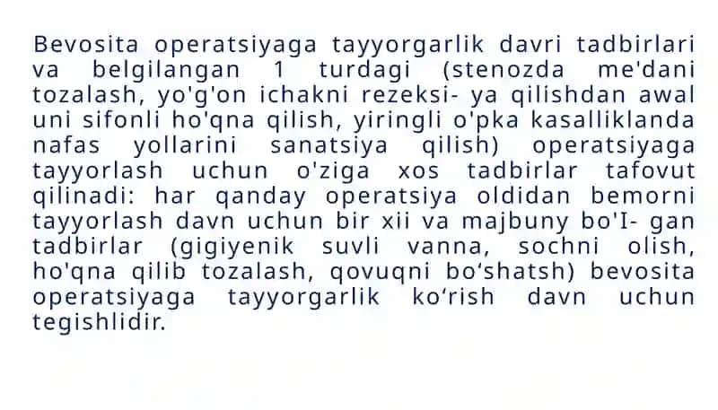 BEMORNI OPERATSIYAGA TAYYORLASH 4