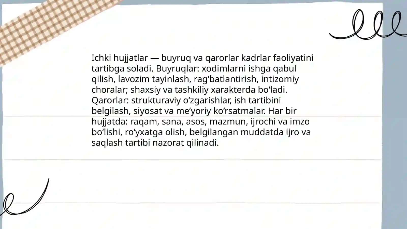 Kadrlar faoliyatiga doir bo’lgan hujjatlar tasnifi 4