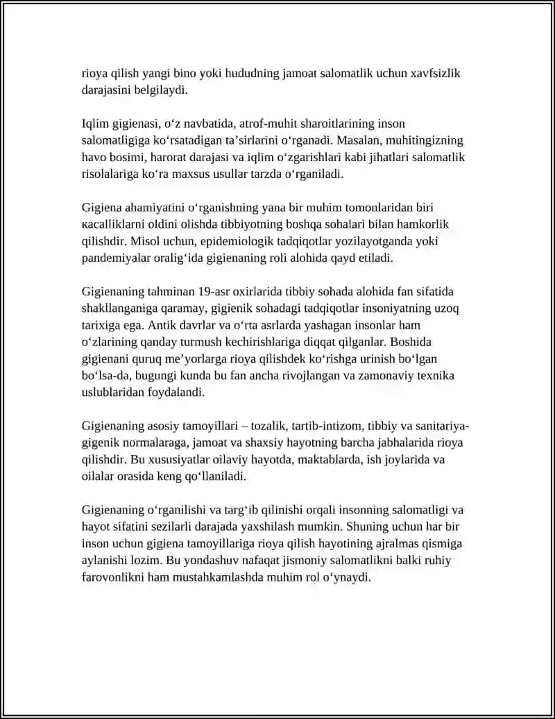 GIGIENA NIMA HAQIDA PDF TAYYORLAB BERING 4