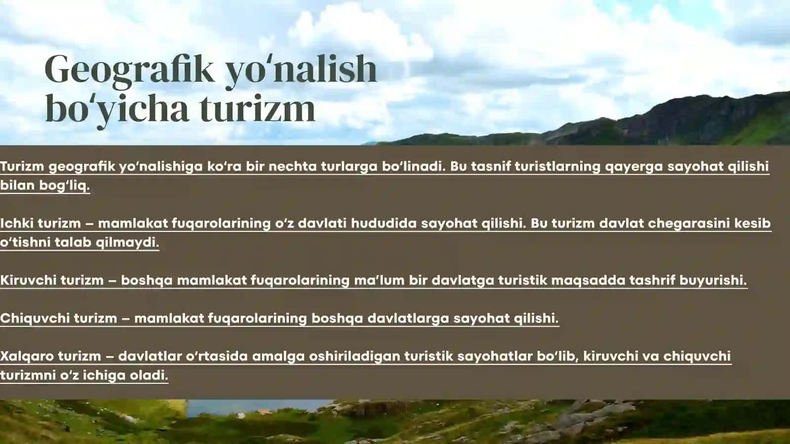 Turizm sohasining tasniflanishi va turlari 4