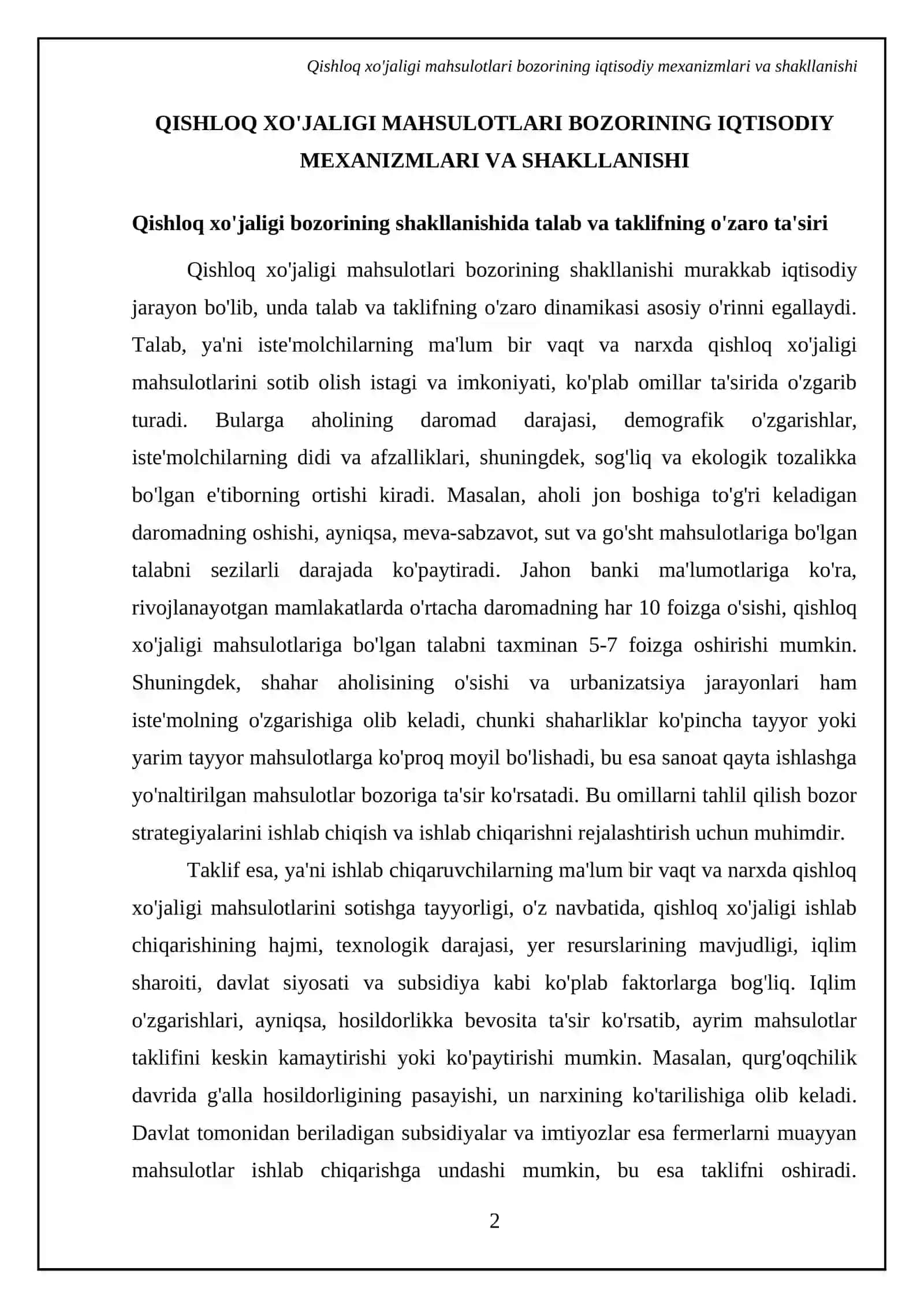 Qishloq xo'jaligi mahsulotlari bozorining iqtisodiy mexanizmlari va shakllanishi 4