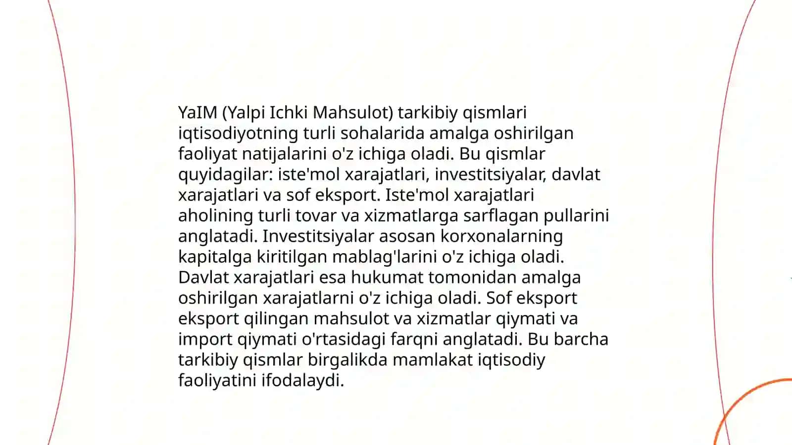 YALPI MILLIY MAHSULOTNING MAZMUNI,TARKIBIY QISMLARI VA XARAKAT SHAKLLARI 4