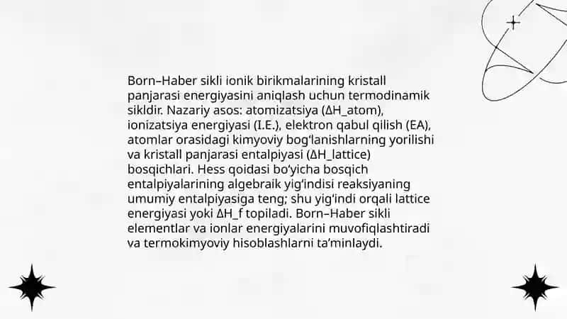 Termokimyoviy jarayonlarda Born-Gaber sikli va uning ahamiyati 4