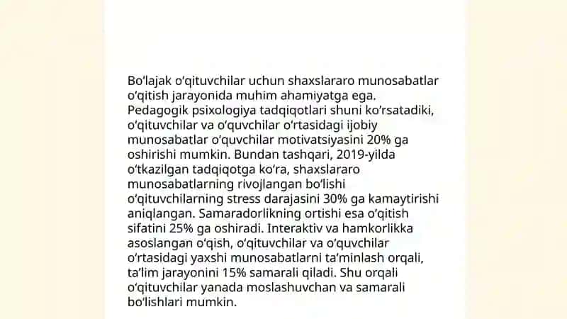 Boʻlajak oʻqituvchilarda shaxslararo munosabat madaniyatini rivojlantirishning samarali yoʻllari 4