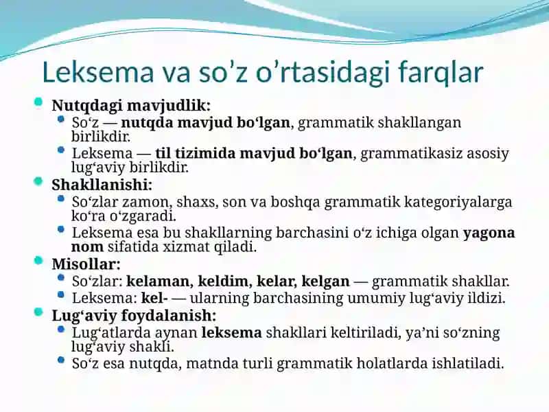 Leksema va so’z munosabati 4