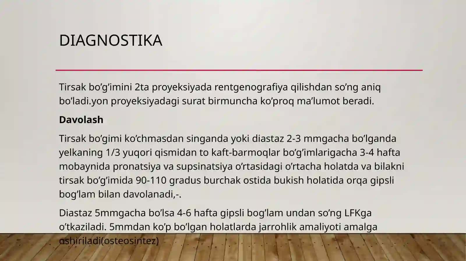 tirsak bo’g’imi jarohatlari, bilak sinishi, sinib chiqishlari va kaft suyaklari jarohatlari 4