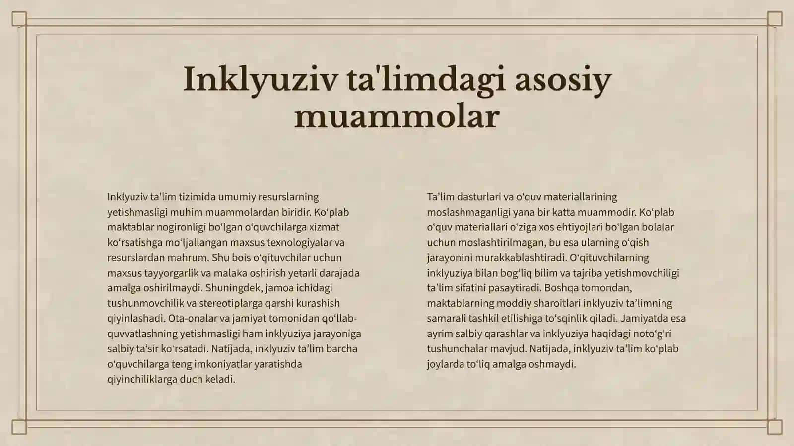 TURLI YÕNALISHDAGI ILMIY TADQIQOTLARDA INKLYUZIV TALIM MUAMMOLARINI ÔRGANISH 4