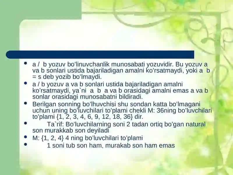M: 3 – 7 ning qiymati bolgan nomanfiy sonlar yo’q 4