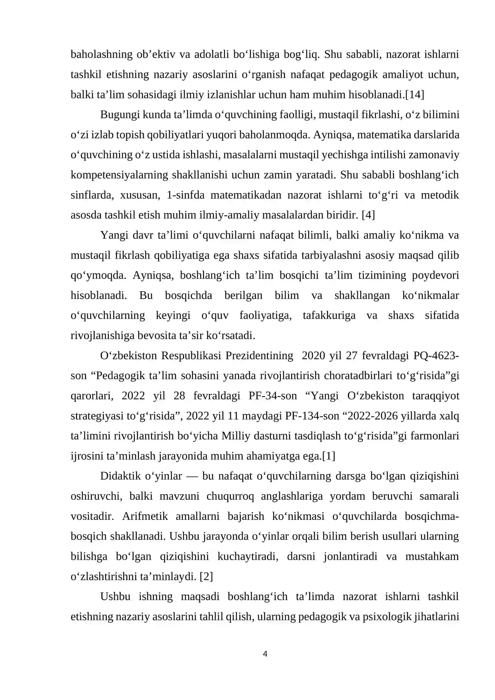 Boshlang‘ich sinflarda matematikadan nazorat ishlarini tashkil etish metodikasi (1-sinf misolida) 4