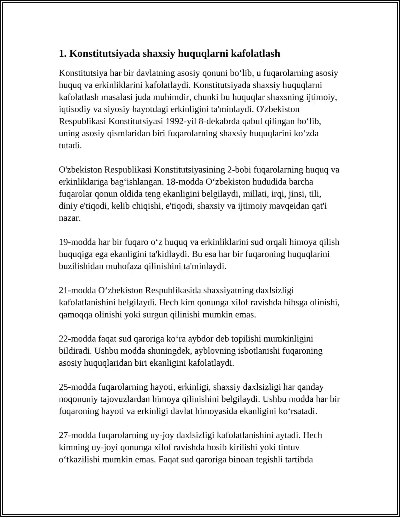 FUQAROLARNING HUQUQ VA ERKINLIKLARINING KONSTITUTSIYADA KAFOLATLANISHI HAMDA FUQAROLARNING BURCHLARI 4