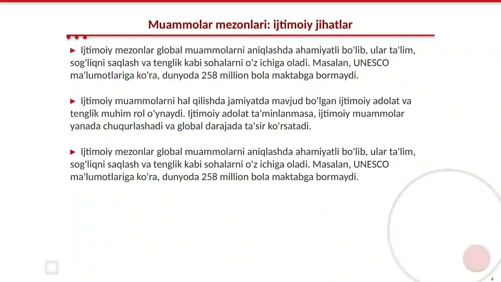 Global muommolarning mezonlari va darajalari. Falsafa fani 4