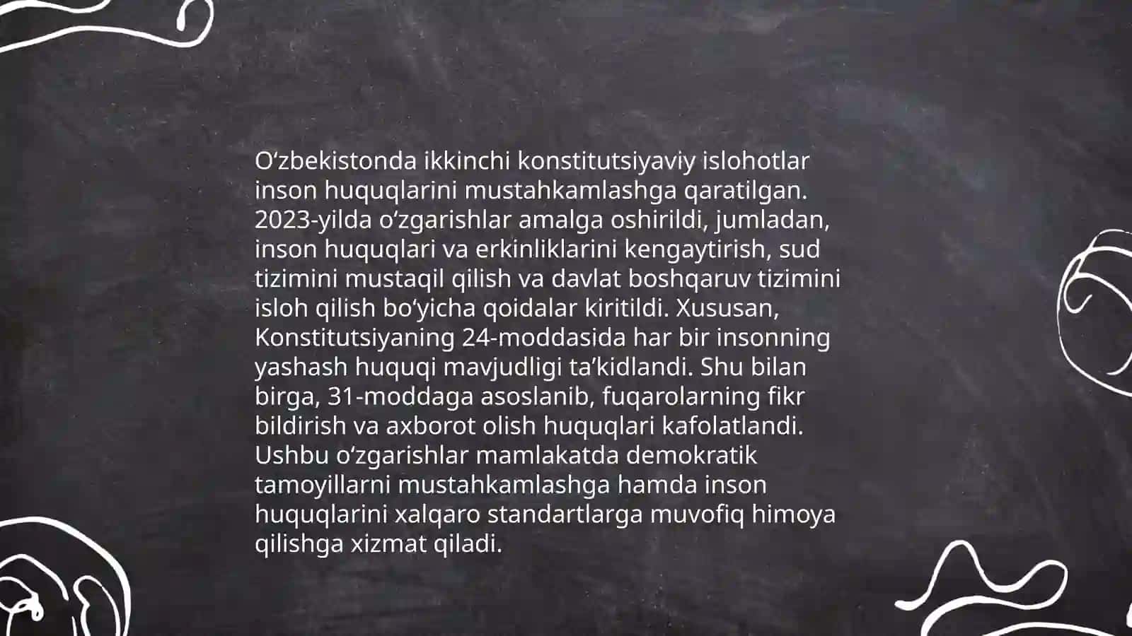 Yangi oʻzbekistonda inson haq-huquqlari va erkinliklari kafolatlarining yaratilishi 4