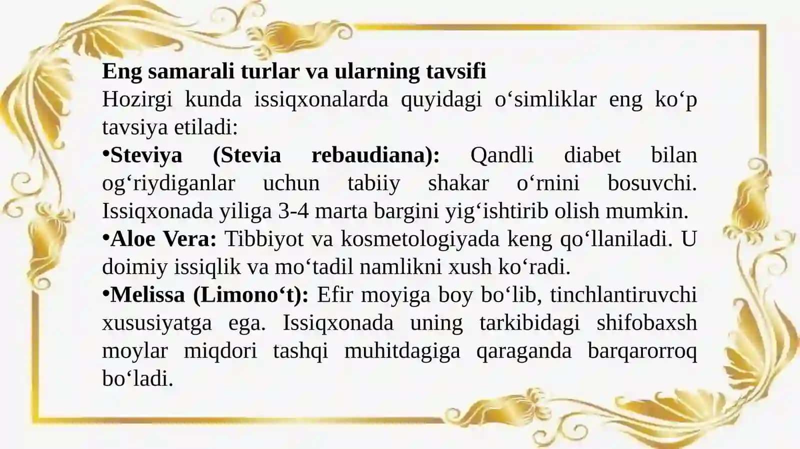 Issiqxonalarda dorivor oʻsimliklarni yetishtirish texnologiyasi 4