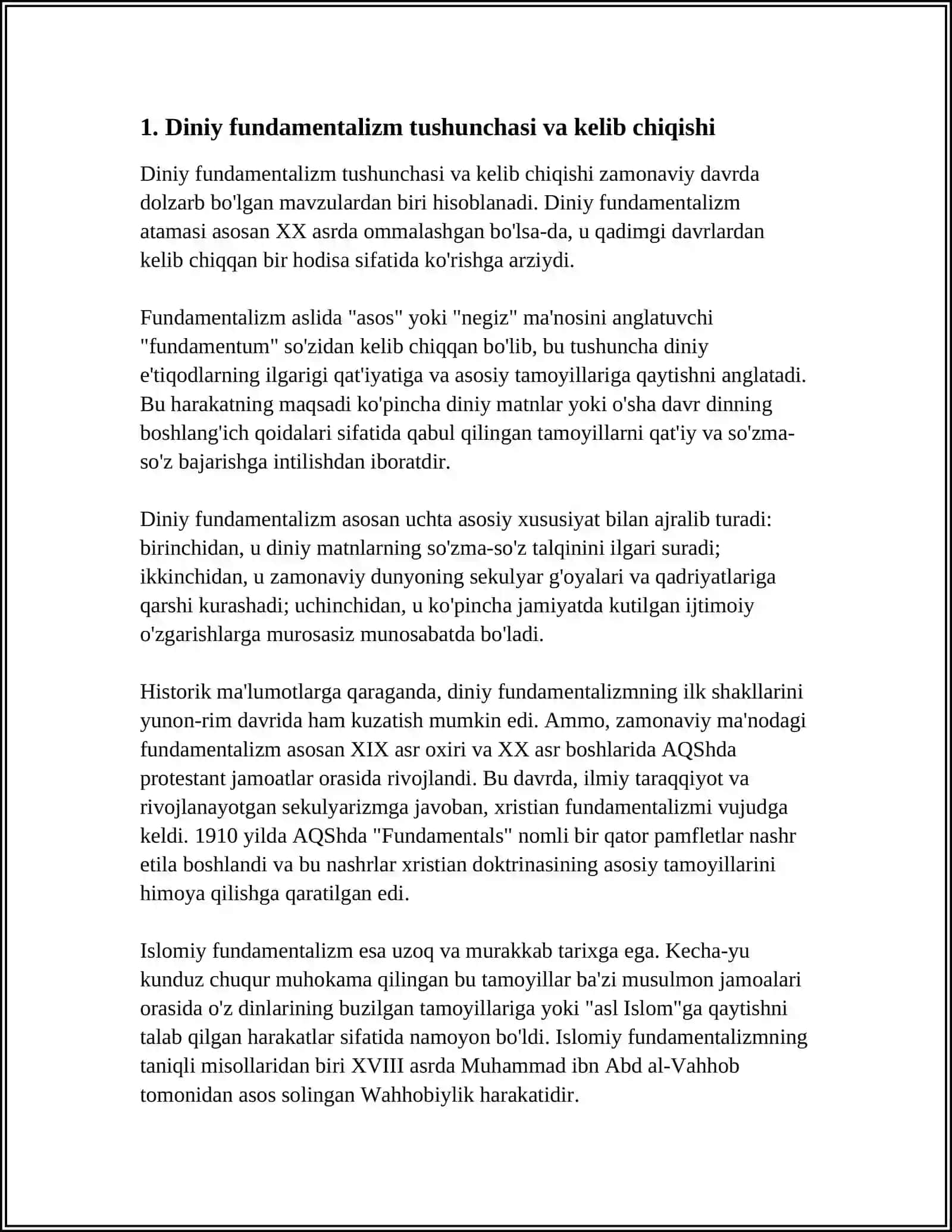 Mavzu: DINIY FUNDAMENTALIZM RADIKALIZM VA TERRORIZMNING TARIXI VA YÓNALISHLARI 4