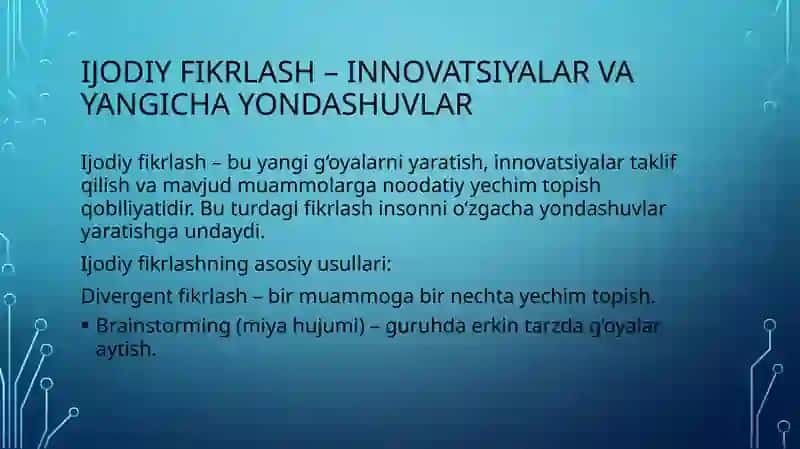SoftSkills – Tanqidiy fikrlash. Ijodiy fikrlash 4