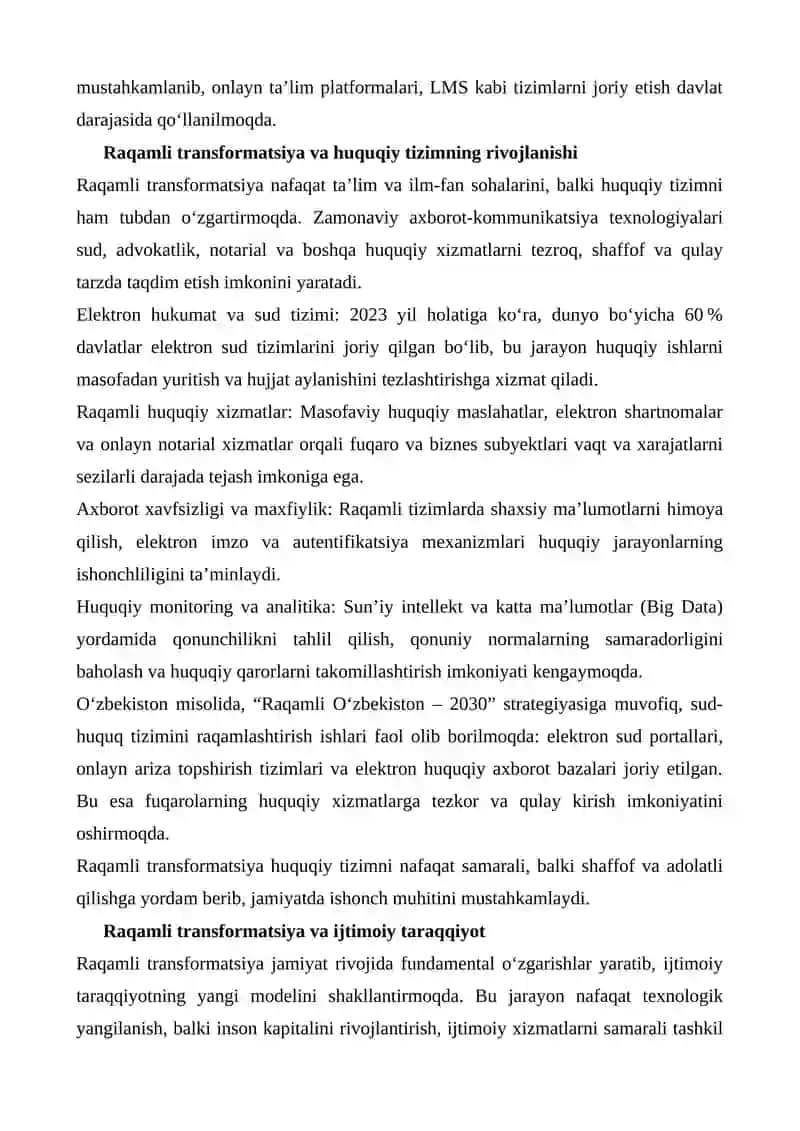 RAQAMLI TRANSFORMATSIYA SHAROITIDA ILM-FAN, TA'LIM, HUQUQ VA IJTIMOIY TARAQQIYOT 4