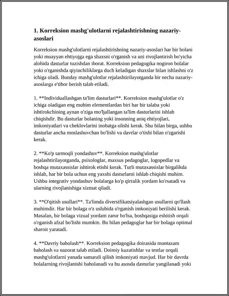 KORREKSIYON TA'LIM-TARBIYA MASHG'ULOTLARINI REJALASHTIRISH, MASHG'ULOT TURLARI VA ULARNING TUZILISHI 4