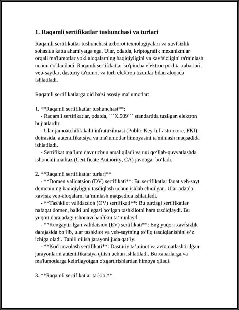 RAQAMLI SERTIFIKATLAR VA SERTIFIKATLASH MARKAZI 4