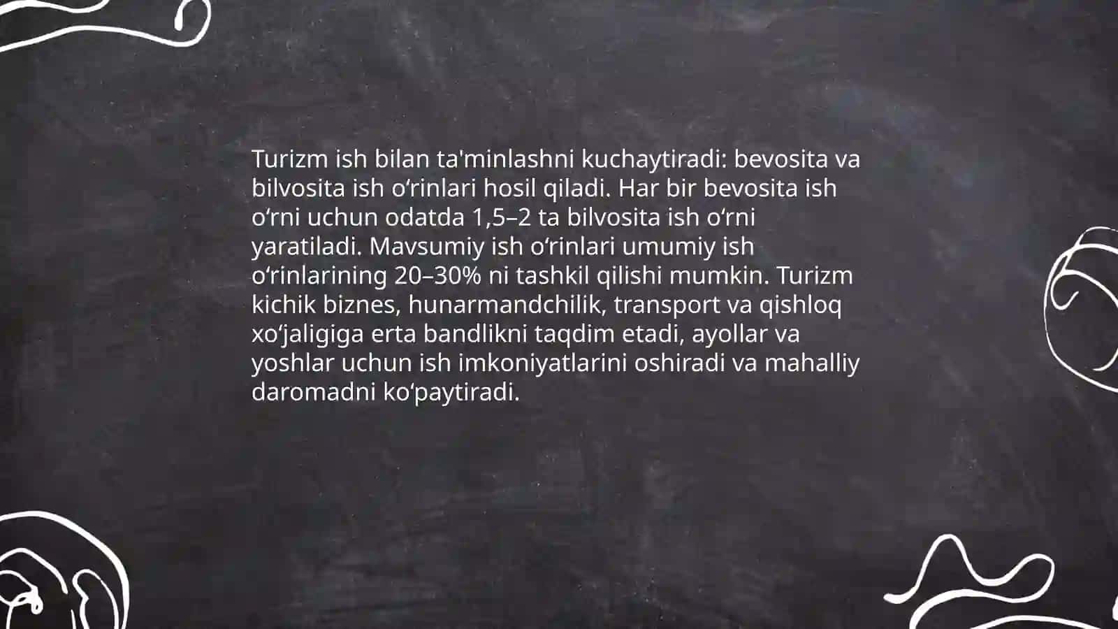 Turizim tarmogʻining iqtisodiyotdagi roli va uning boshqa sektorlarga ta'siri 4