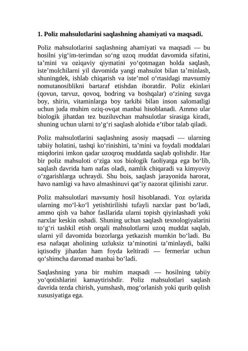Poliz maxsulotlarini omborlarda saqlash usullari va texnologiyasi. 4