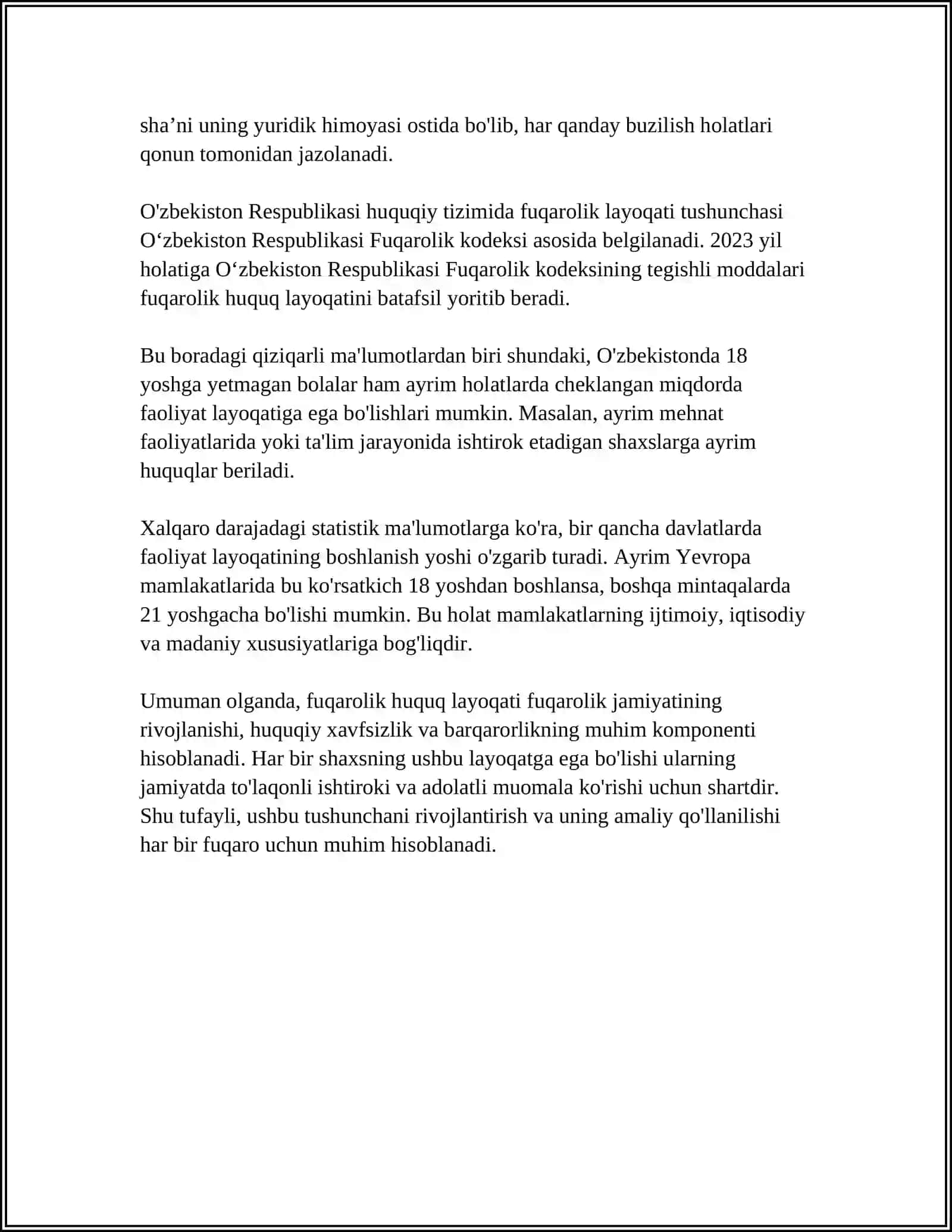 FUQAROLIK HUQUQ LAYOQATINING BOSHLANISHI,TAMOM BO'LISHI VA CHEKLANISHI 4