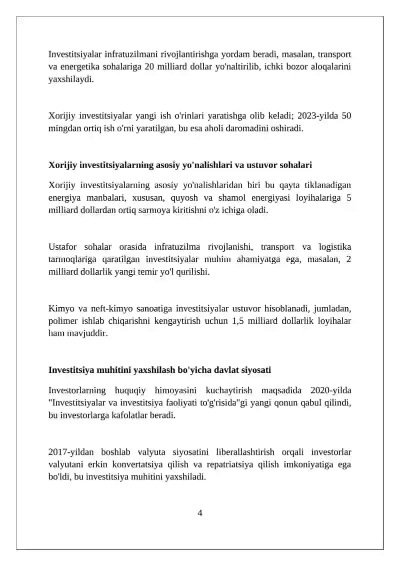 O'zbekiston iqtisodiyotiga chet el investitsiyalarini jalb etishning obyektiv zarurligi 4