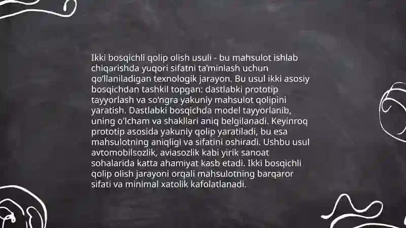 Bir bosqichli va ikki bosqichli usullardan foydalangan holda qolip olish turlari 4