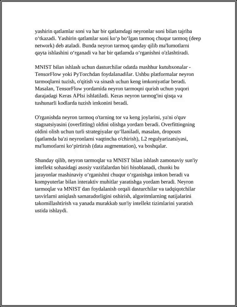 NEYRON TARMOQLAR ASOSLARI-MNIST RAQAMLARINI TANIB OLISH 4
