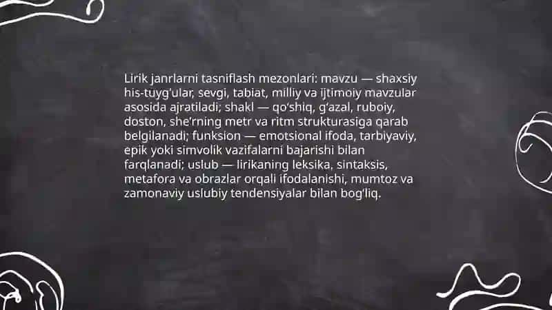 Lirik tur va unga mansub janrlar tasnifi 4