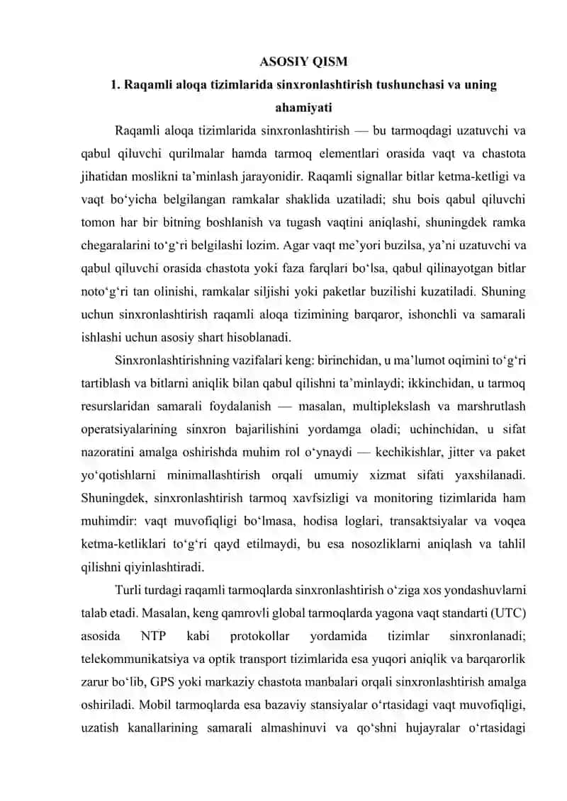 Raqamli aloqa tizimida tarmoqlarni sinxronlashtirish usullari 4