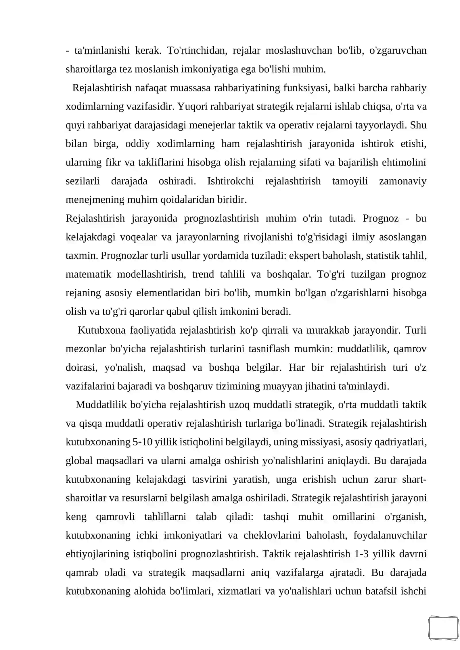 Kutubxona boshqaruvida rejalashtirish va nazorat tizimini tashkil etish kurs ishi 4