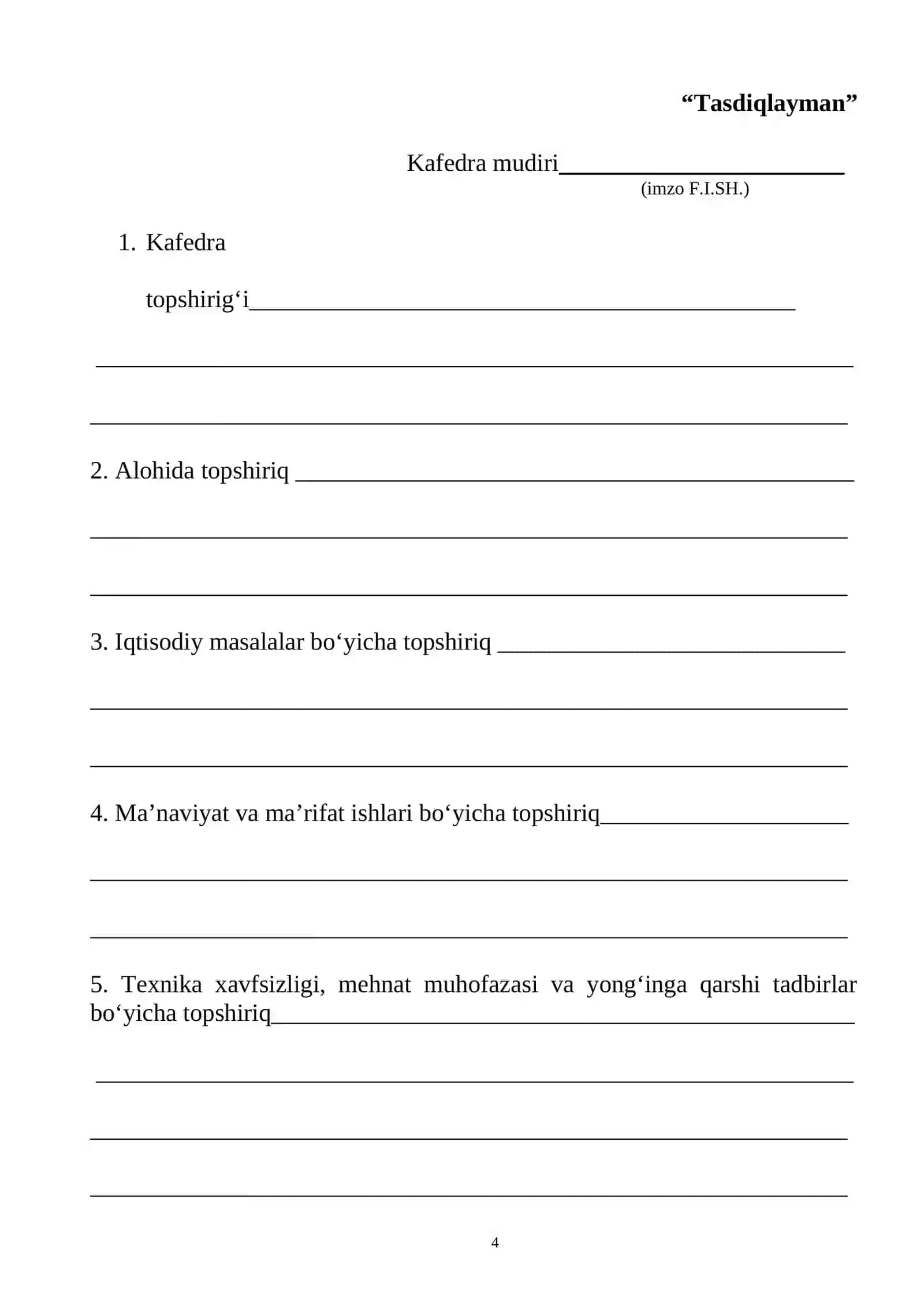 Malakaviy Amaliyot Yo'llanmasi 4