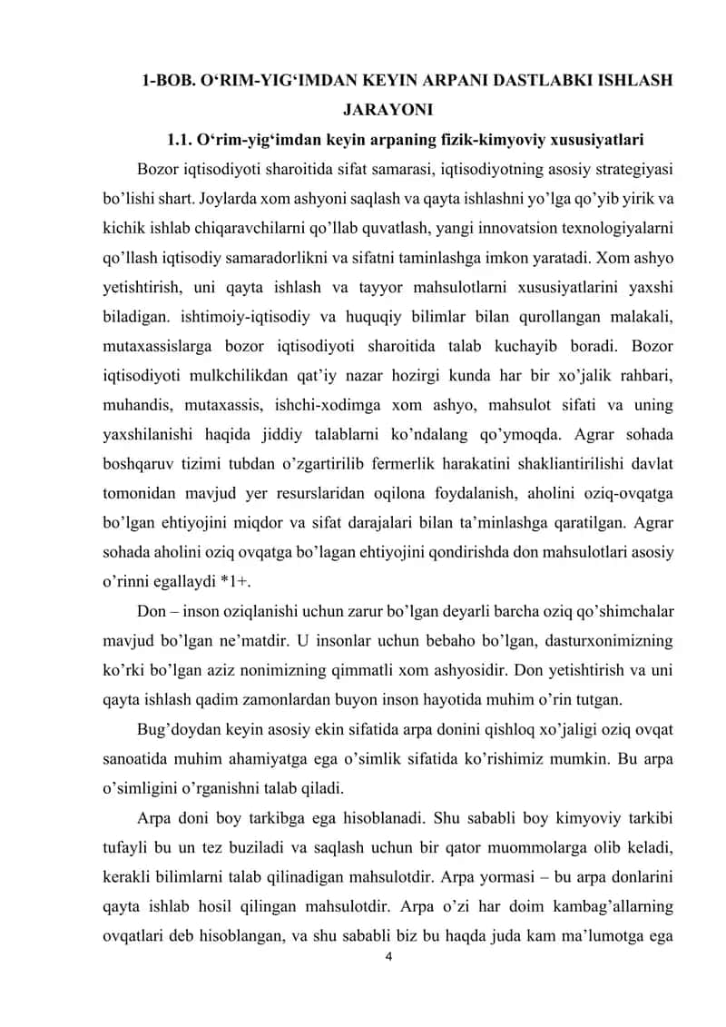 Oziq-ovqat uchun moʻljallangan arpani oʻrim-yig'imdan keyin dastlabki ishlash va saqlash uchun uskuna, tekis polli silos hajmlarini hisoblash 4