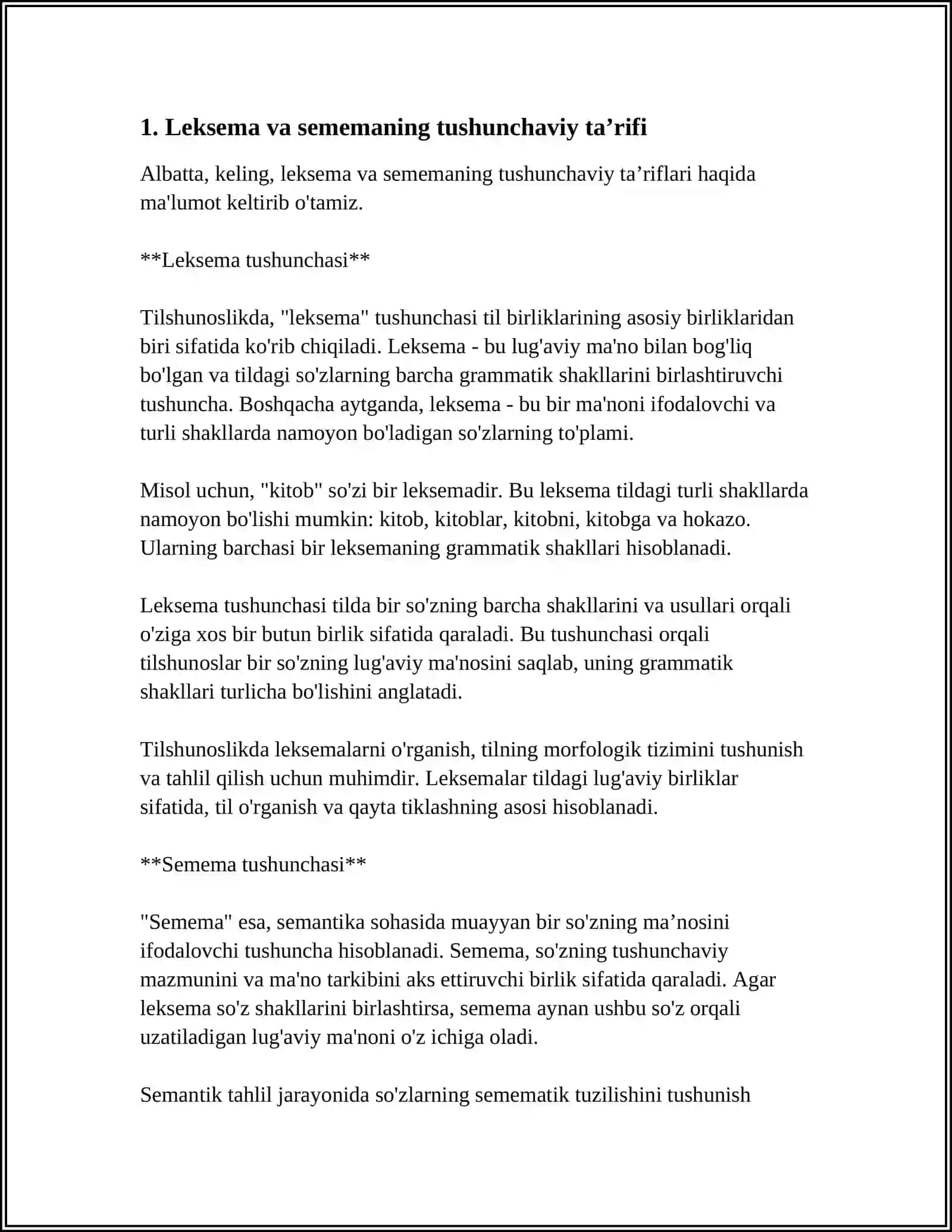 LEKSEMANING SEMANTIK TABIATI:LEKSEMA VA SEMEMA 4