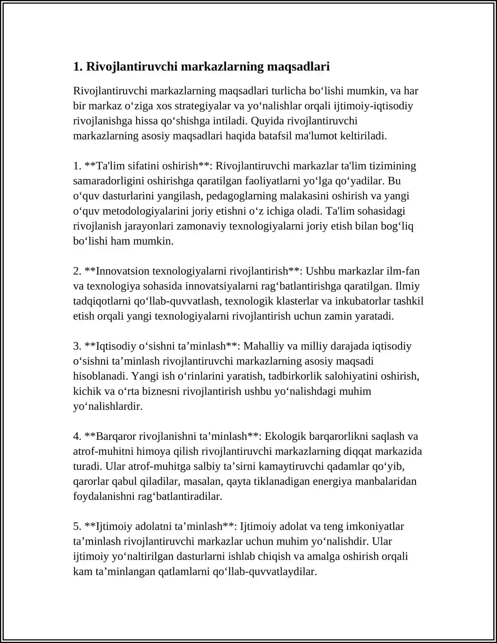 RIVOJLANTIRUVCHI MARKAZLAR TA'LIM FAOLIYATI ULARGA QO'YILADIGAN TALABLAR 4