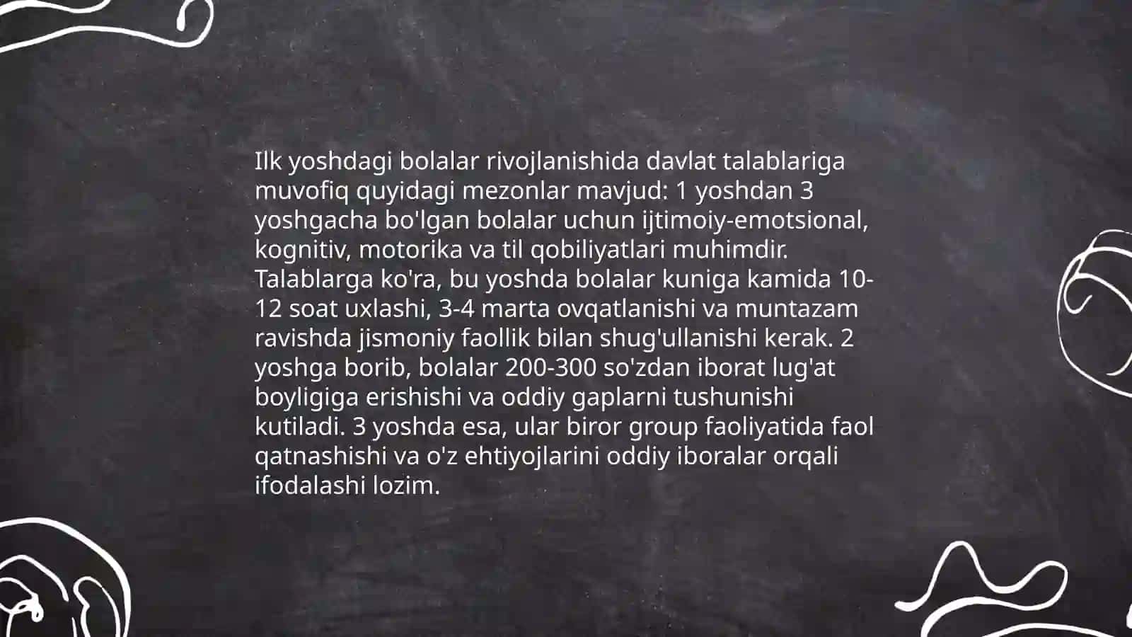 Ilk va maktabgacha yoshdagi bolalar rivojlanishiga qo'yiladigan davlat talablarini amaliyotga joriy etish texnologiyasi. "Ilk qadam" o'quv dasturi va markazlarni tashkil qilish texnologiyalari orqali ta'lim olish va rivojlantirishni o'rganish va uni qo'llash 4