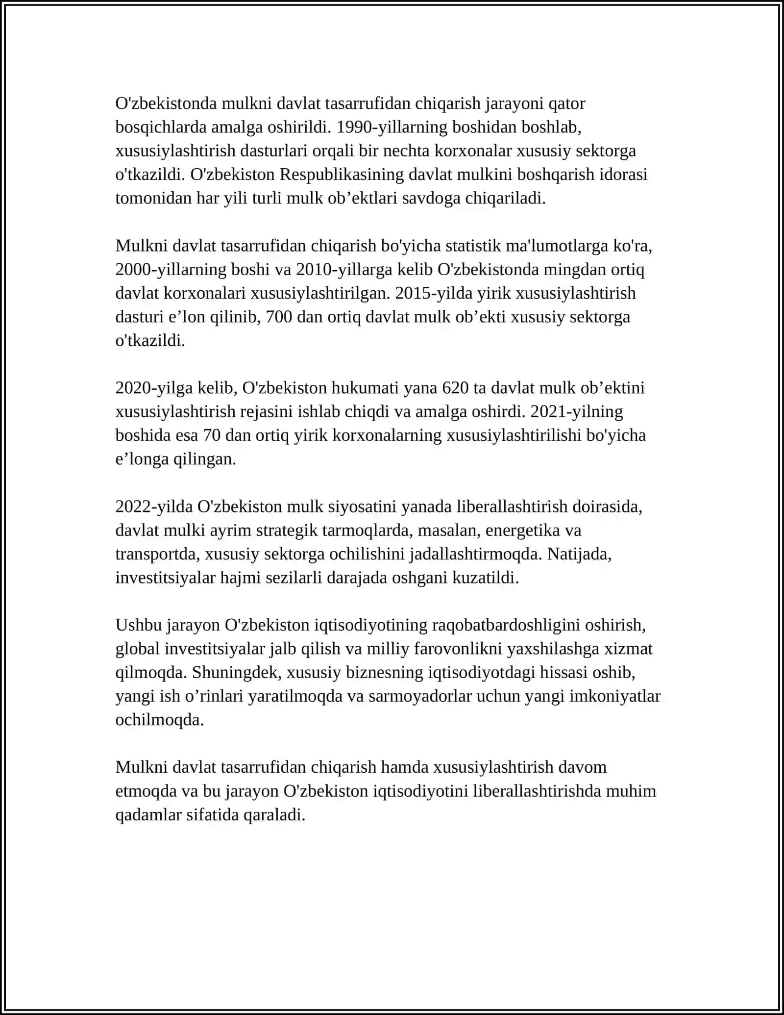 MULKNI DAVLAT TASARRUFIDAN CHIQARISH VA XUSUSIYLASHTIRISH 4