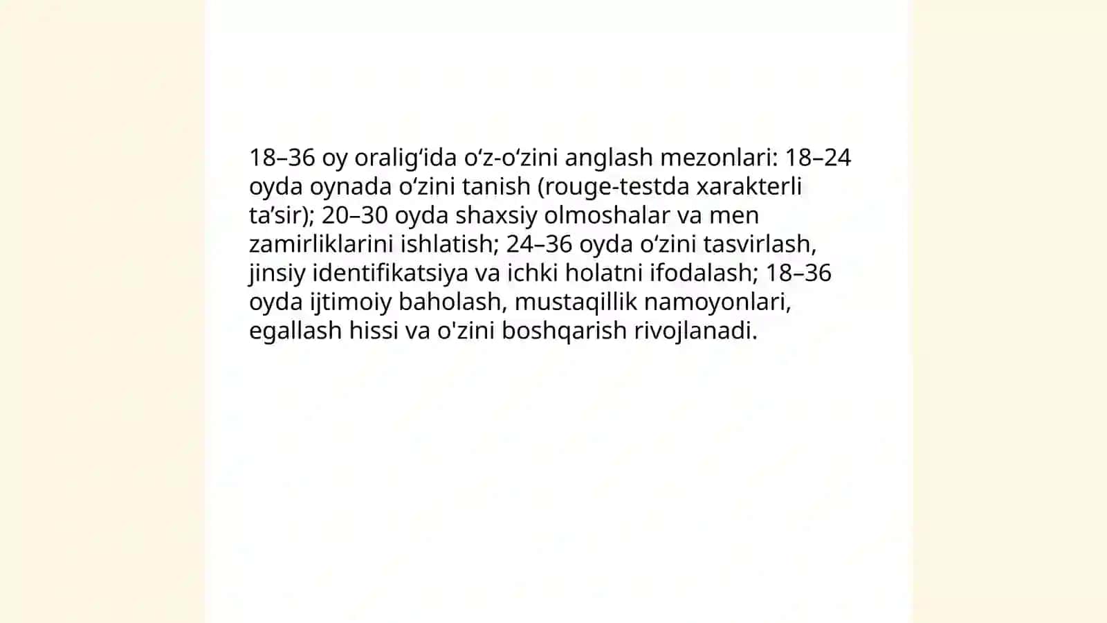 Ilk bolalik davrida oʻz-oʻzini anglashning rivojlanishi va 3 yosh inqirozi 4