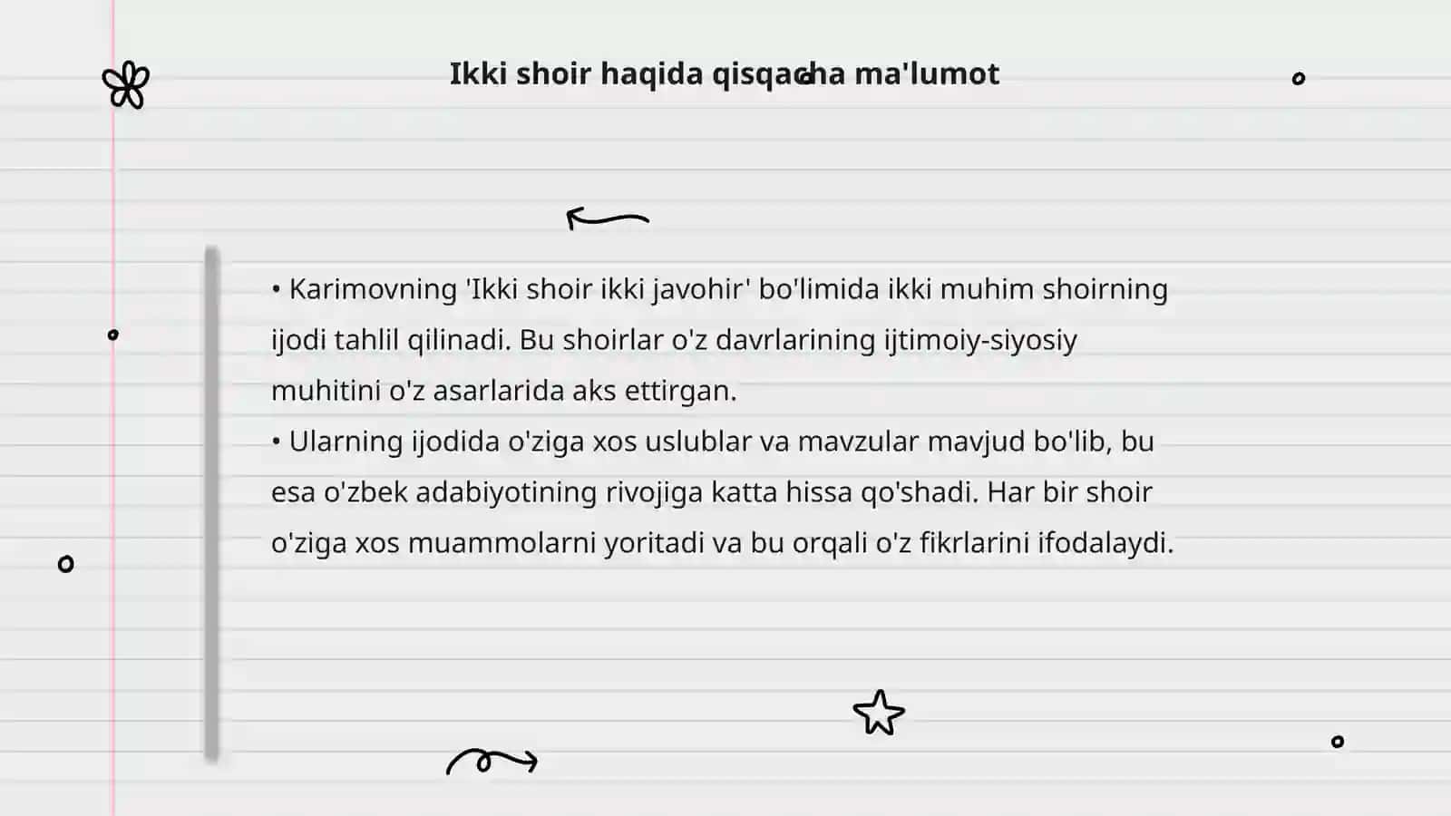 N.Karimovning " XX asr manzaralari kitobidan "Ikki shoir ikki javohir boʻlimini oʻqib oʻrganish 4