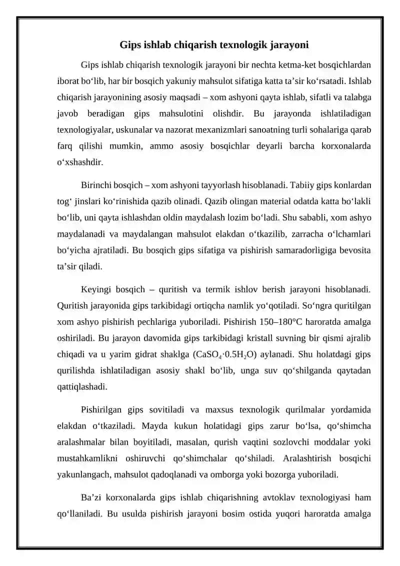 Gips ishlab chiqarish usullari va texnologiyasini o'rganish 4