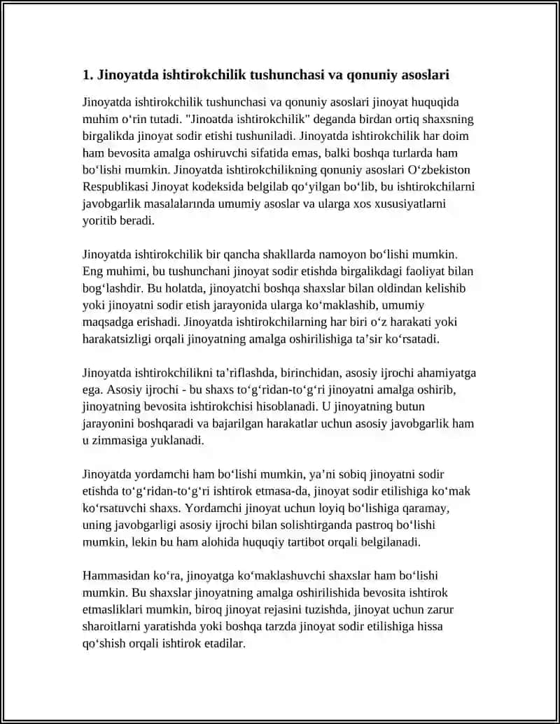 JINOYATDA ISHTIKORCHILIK TURLARI VA SHAKLLARI. OʻGʻIRLIK JINOYATI 4