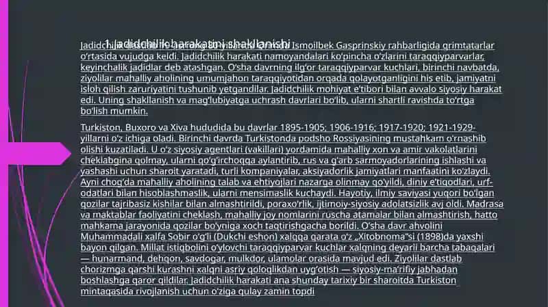 Milliy davlatchilikni barpo etishdagi harakatlar: Jadidchilik 4