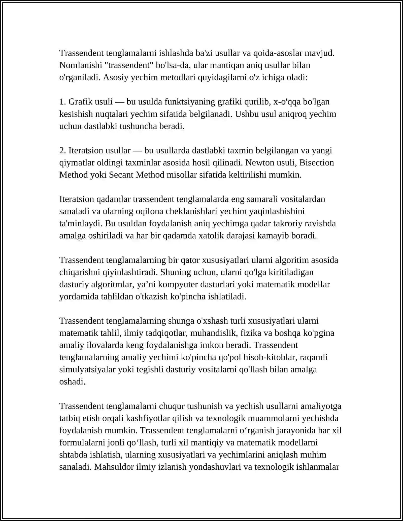 TRASSENDENT TENGLAMALARNI URINMA USULIDA TAQRIBAN YECHISH 2025-2026-o'quv yili 4